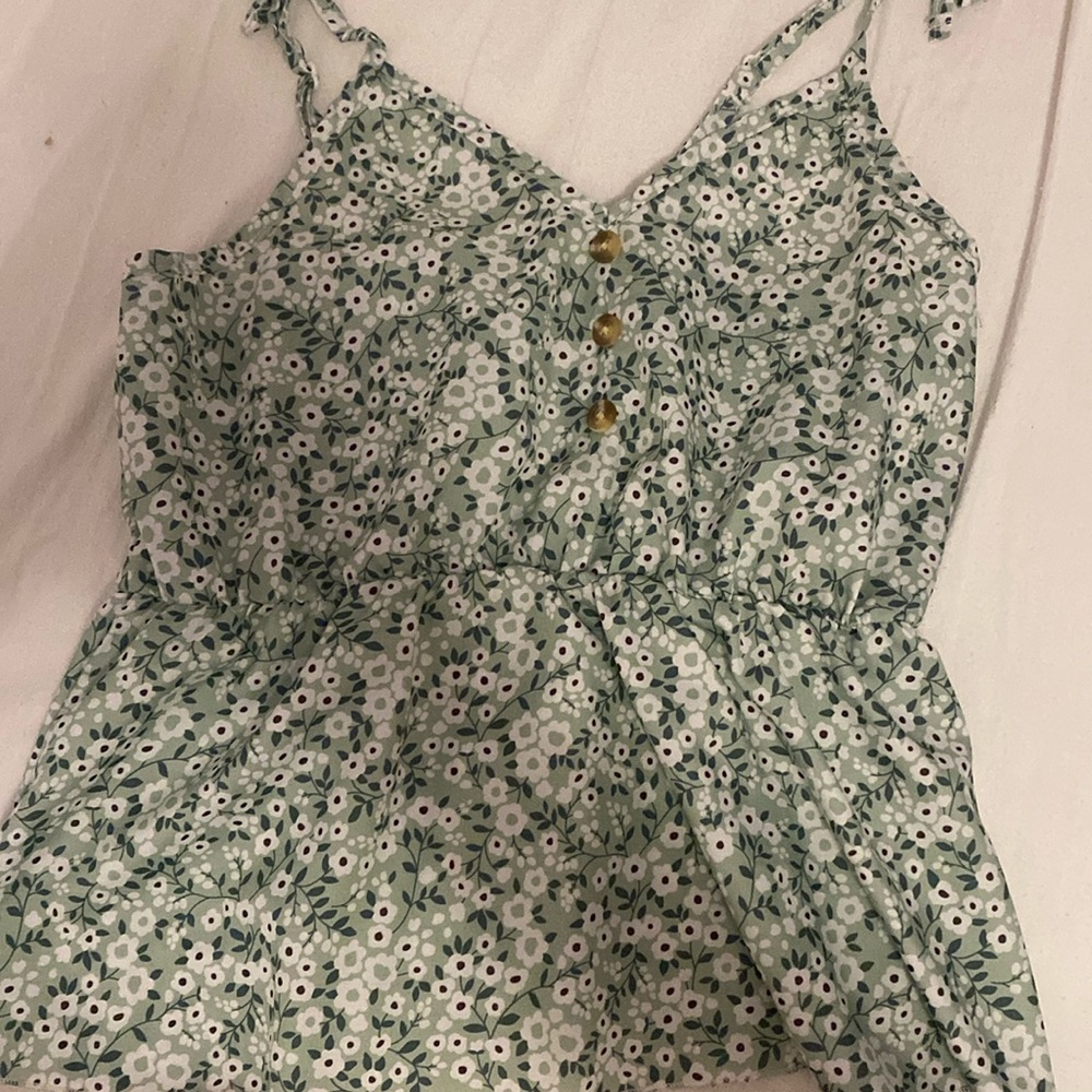 Green Floral Crop Flowy Tank